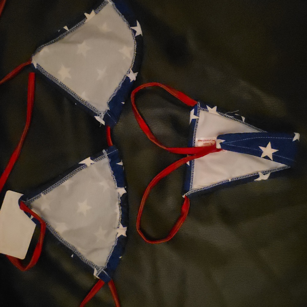 Sexy American Flag Swimsuit Triangle Top And Thong With Coverup 3 Piece - Picture 7 of 11